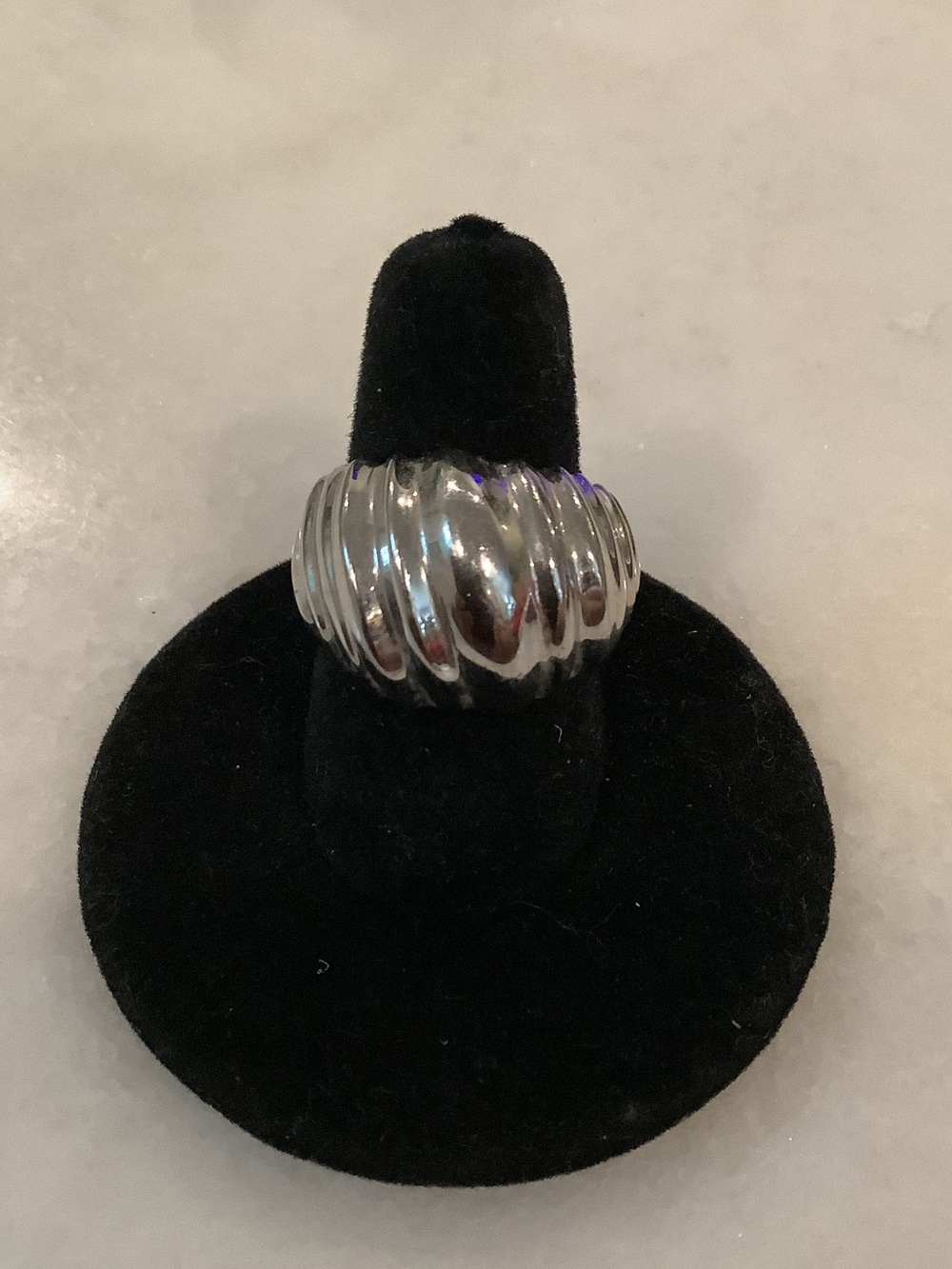 Contoured Ribbed Dome Ring in Silver Tone, Brand New